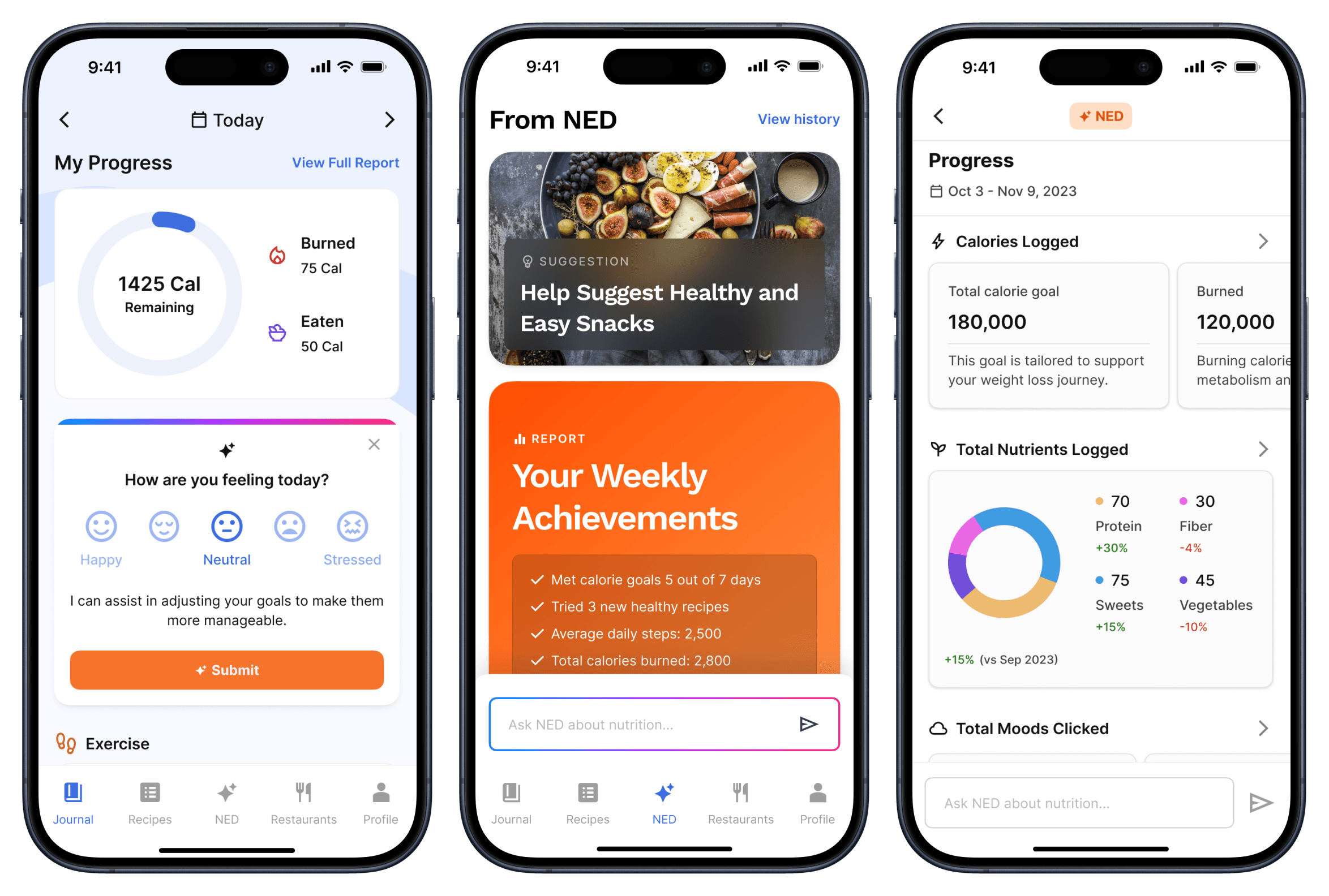 NutritionNest app screens