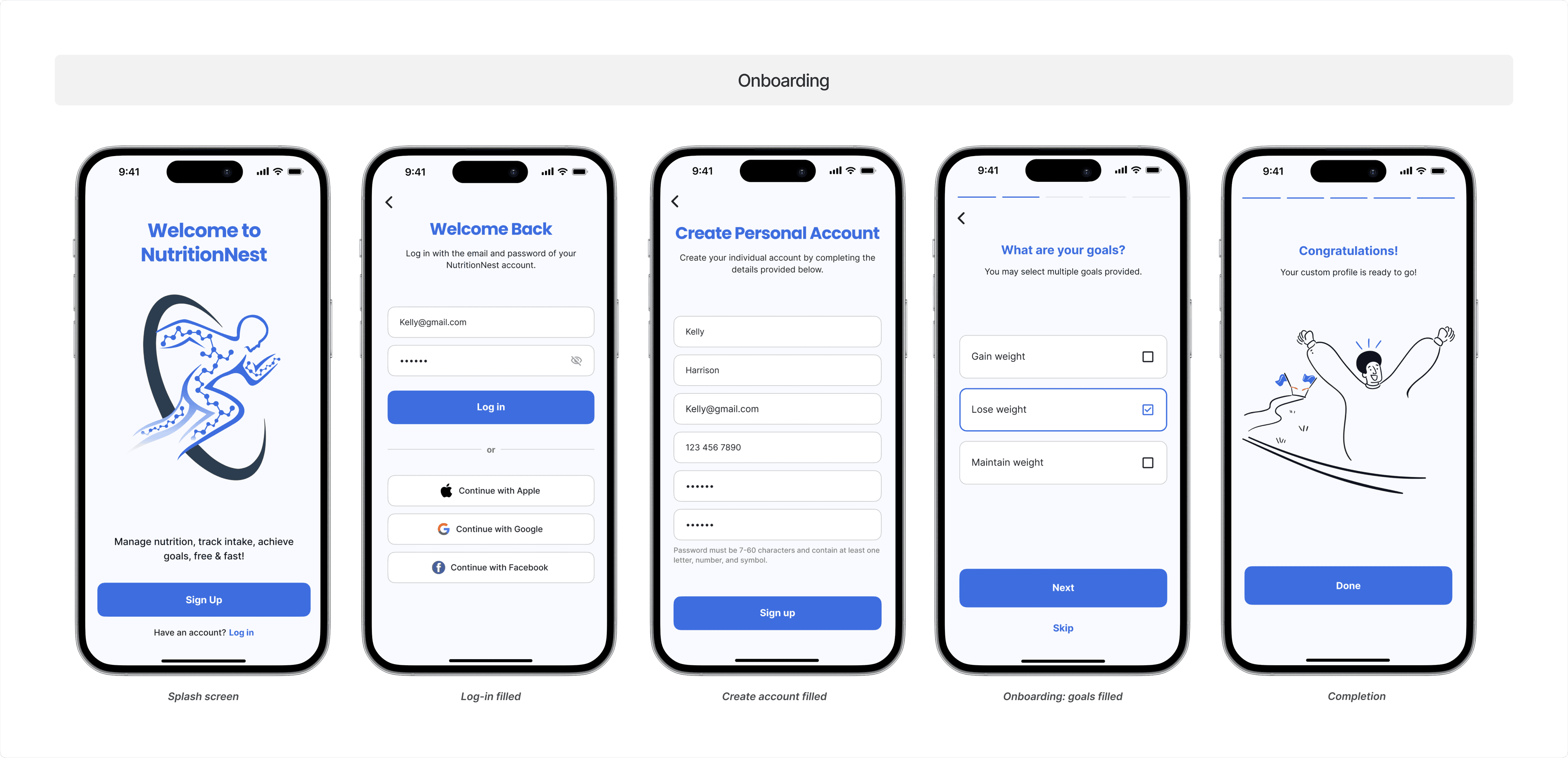 Onboarding screens