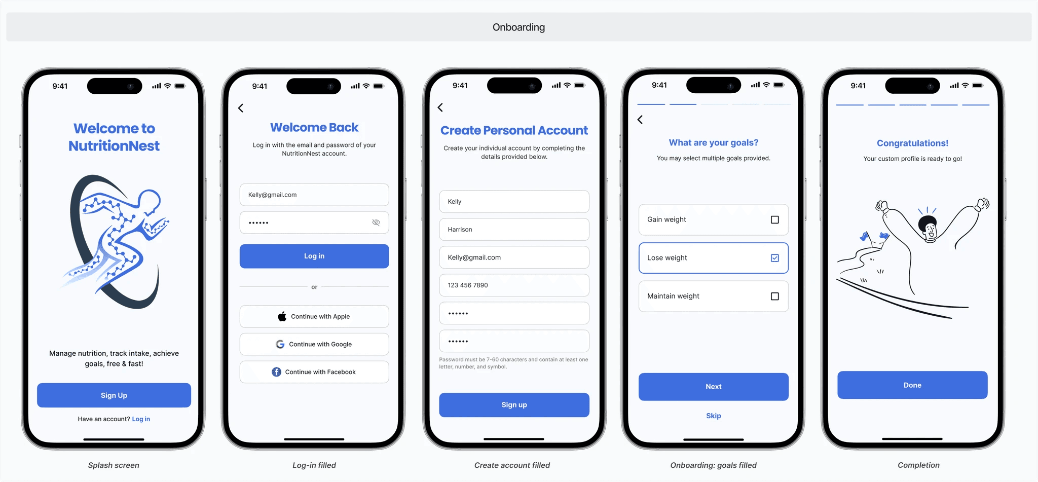 Onboarding screens