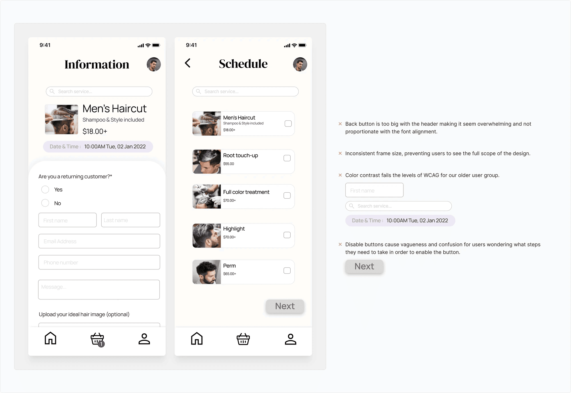 First iteration screens